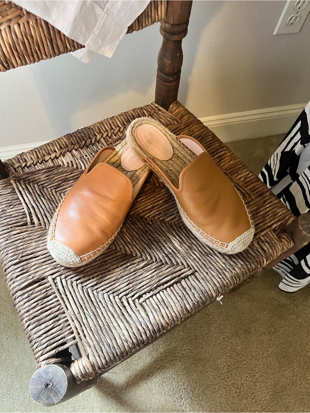 J. Crew Tan Leather Espadrille Slip-On Mules